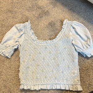 Light Blue Smocked Top